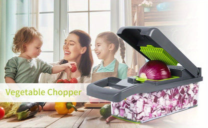 16-in-1 Manual Vegetable Chopper Set with 8 Blades, Container, Grater & Strainer – Professional Onion, Carrot & Garlic Slicer for Easy Cooking