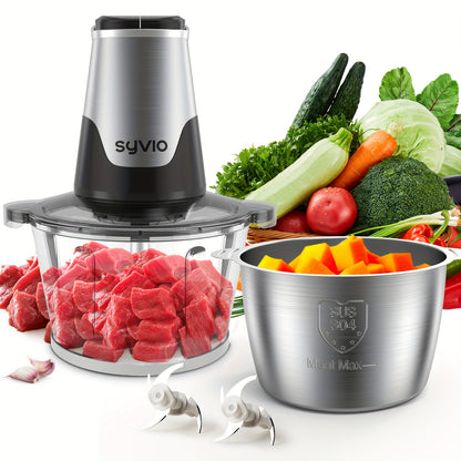 Electric Food Processor 450W with 2 Bowls – Mini Food Chopper & Meat Grinder with 4 Bi-Level Blades, 2-Speed Control, 8-Cup Capacity, for Baby Food, Meat, Onion & Vegetable Chopping