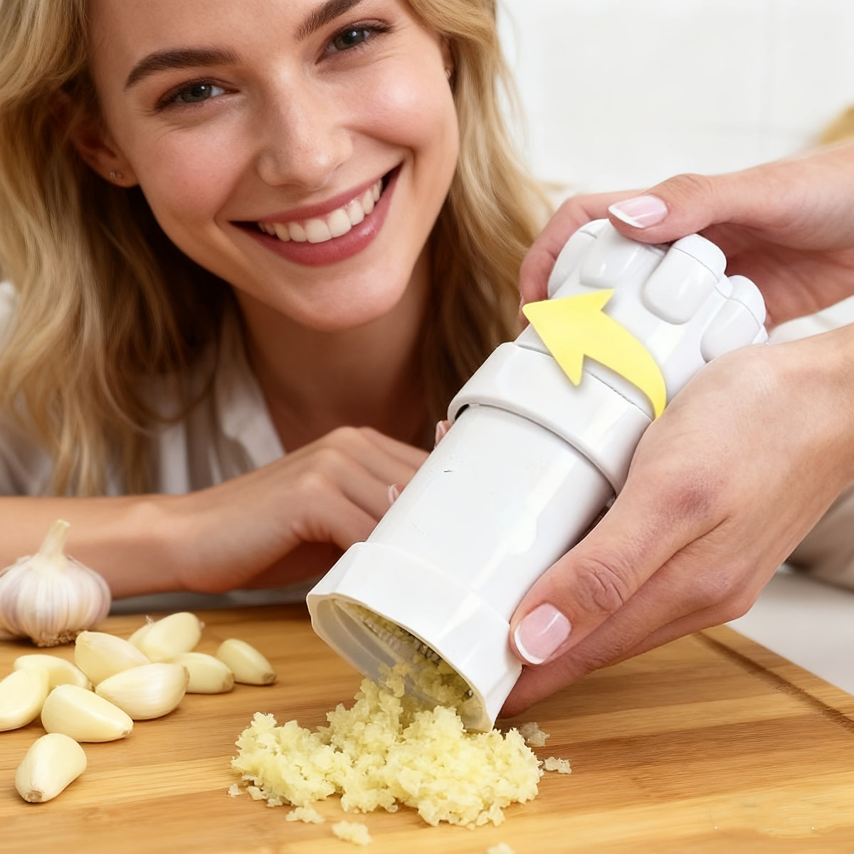 5-in-1 Garlic Press with Stainless Steel Blades & Ergonomic Handle – Heavy Duty Garlic Crusher Mincer Peeler Chopper Mixer, Dishwasher Safe Space-Saving Kitchen Gadget, 2 Pack