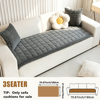 Sofa Cover Plush Velvet - Washable Stretch Couch Cover with Wavy Edge, Soft Shu Velveteen Sofa Protector for 1 2 3 4 Seater, Easy Install Furniture Cover in White Khaki Gray