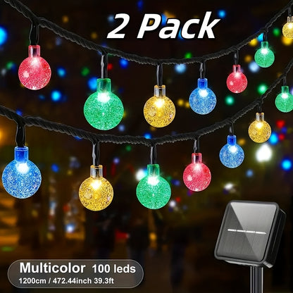 Solar String Lights Outdoor Crystal Ball 100-200 LED IP44 Waterproof Garden Patio Yard Balcony Camping Party Decor Warm White Multicolor Purple