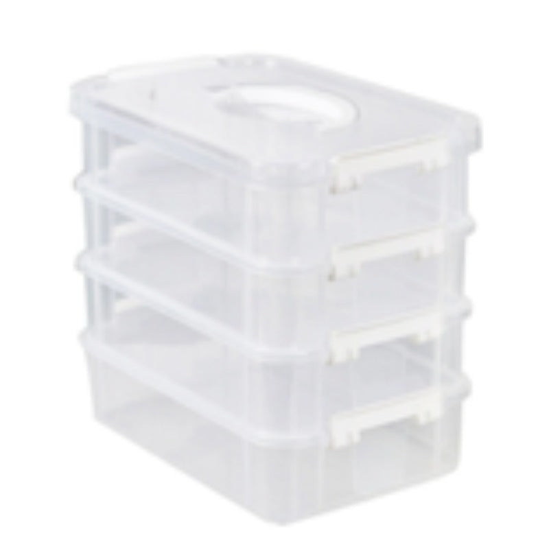 Stackable Transparent Storage Box with Lid & Handle, 4-Layer Compartment Drawer Organizer for Hair Accessories Jewelry Stationery, Clear Plastic Desktop Organizer for Home Office