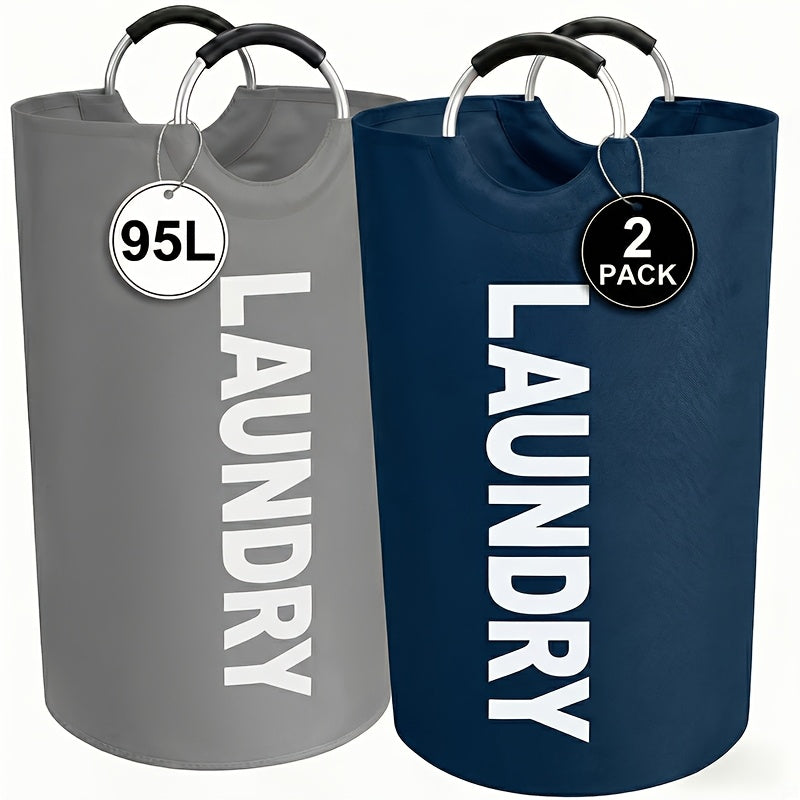 Large Laundry Basket Set of 2, Foldable 25.1 Gallon Elevated Hamper with Half Ring Handle – Collapsible Clothes Hamper for Bedroom, Bathroom & Dorm, Multiple Colors, Sturdy & Space-Saving Design