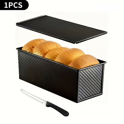 Pullman Loaf Pan with Lid Extra Large 12.3x4.7x4.3 Inch – Sandwich Bread Pan with Vent Holes & Bread Knife, Non-Stick Baking Pan for Square Loaf, 1 or 2 Pack, Gold & Black