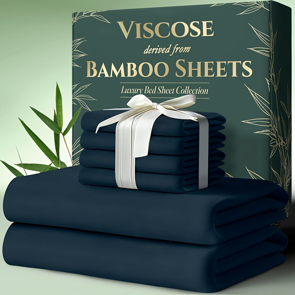 Cooling Bamboo Bed Sheets Set 6 Piece Ultra Soft Deep Pocket Double Stitching Breathable Summer Sheets for Hot Sleepers Twin Full Queen King 15 Colors White Black Gray Navy Lavender Green Pink