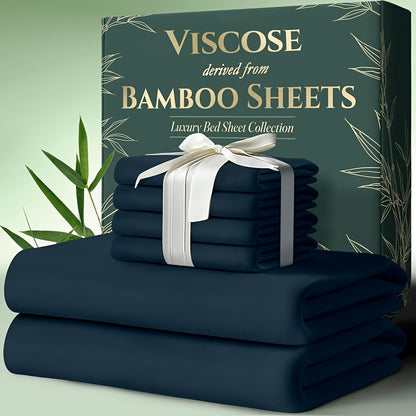 Cooling Bamboo Bed Sheets Set 6 Piece Ultra Soft Deep Pocket Double Stitching Breathable Summer Sheets for Hot Sleepers Twin Full Queen King 15 Colors White Black Gray Navy Lavender Green Pink