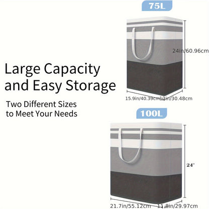 Collapsible Laundry Hamper Set of 3 with Easy Carry Handles, Freestanding Tall Clothes Basket 75L 100L for Bedroom Dorm Bathroom, Foldable Fabric Laundry Baskets