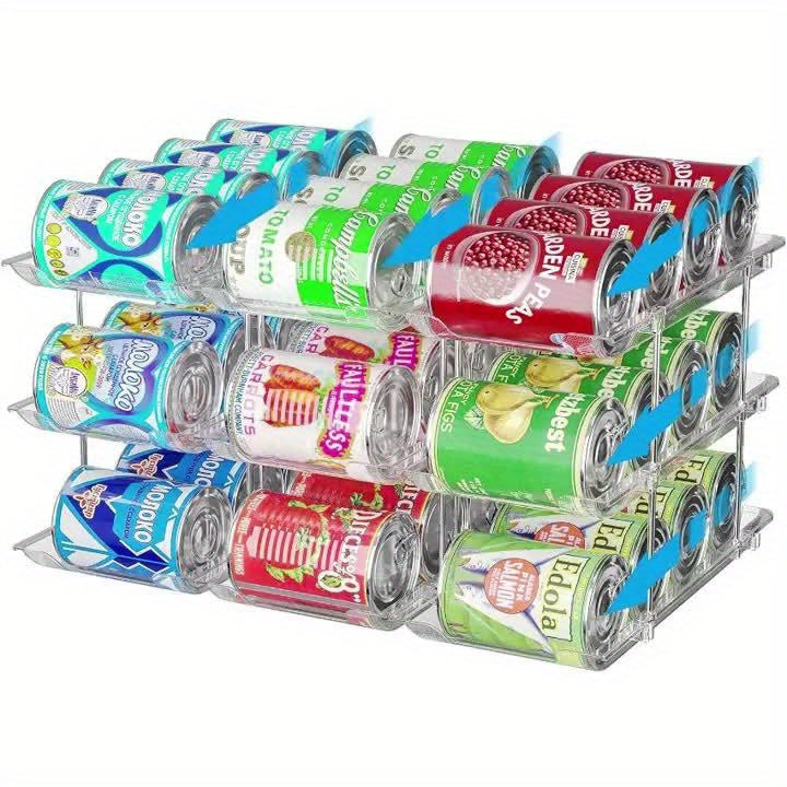 Pantry Can Storage Rack Holds 36 Cans – 3-Tier Auto-Rolling Stackable Can Organizer in Transparent PET for Soda, Soup & Vegetable Cans, Tool-Free Assembly for Kitchen, Pantry, Garage & Dorm