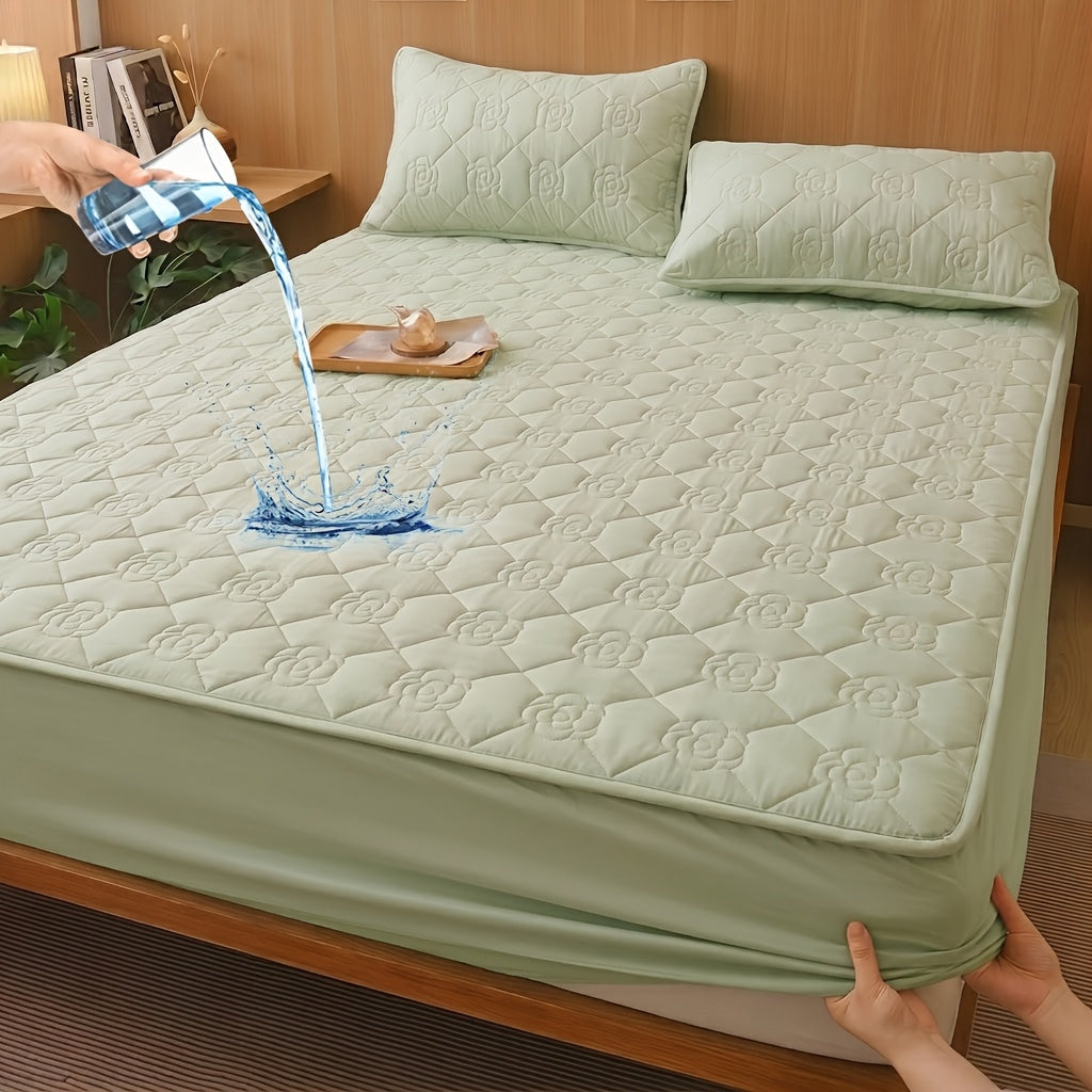 Waterproof Fitted Sheet Checkered Pattern Soft Breathable Mattress Protector - Lightweight Minimalist Bed Sheet for Twin Full Queen King - Pink Blue Green Khaki Black White Gray