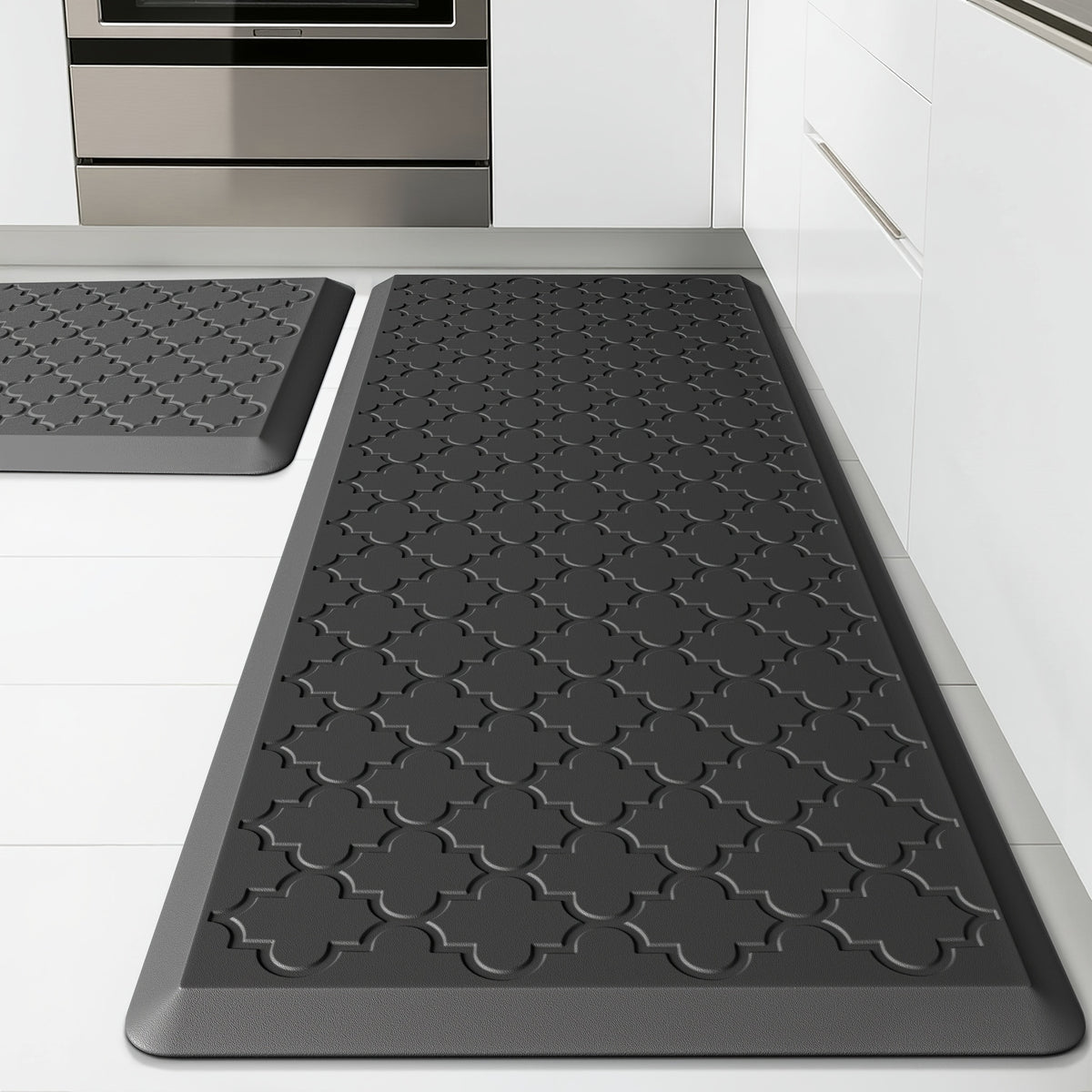 Anti Fatigue Kitchen Mat 2 Piece Set Non-Slip Cushioned Floor Mats for Standing – Thick Comfort Mat for Kitchen Sink Office Laundry Room – Black Chocolate Grey Khaki 17.3x29 & 17.3x47 or 17.3x59 Inch