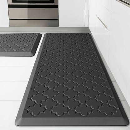 Anti Fatigue Kitchen Mat 2 Piece Set Non-Slip Cushioned Floor Mats for Standing – Thick Comfort Mat for Kitchen Sink Office Laundry Room – Black Chocolate Grey Khaki 17.3x29 & 17.3x47 or 17.3x59 Inch