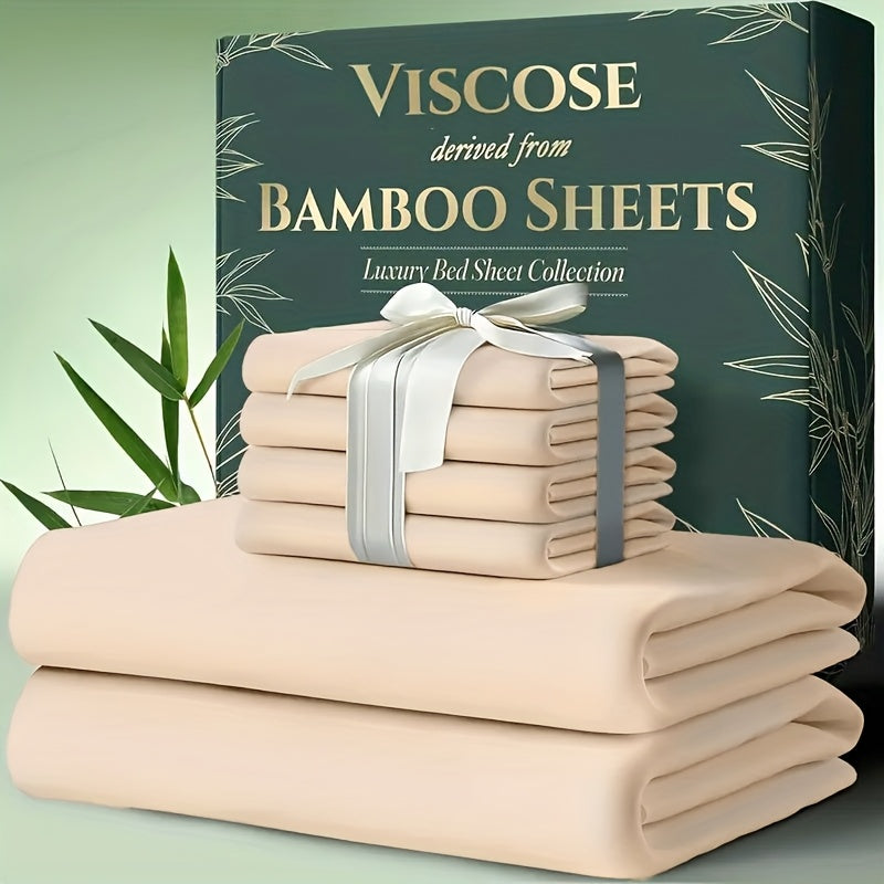 Bamboo Cooling Bed Sheet Set 6-Piece – Ultra-Soft Deep Pocket Fitted Sheet for Hot Sleepers Double-Stitched Machine Washable Twin Full Queen King in 7 Colors