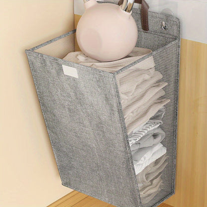 Foldable Wall Mounted Laundry Hamper Oxford Cloth with Lid Space Saving Collapsible Clothes Storage Basket Bedroom Bathroom Living Room Large 22x15 Inch Gray