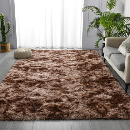 Fluffy Area Rug Non-Slip Soft Plush Carpet for Living Room Bedroom Kitchen Bathroom – Modern Home Decor Floor Mat Easy to Clean – Multiple Sizes & Colors Coffee Gray Black