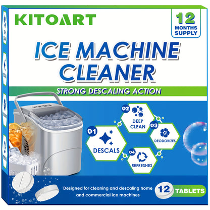 Ice Maker Cleaning Tablets 12/24/36 Pack – Deep Cleaning Descaler & Deodorizer, Food-Grade Citric Acid, Nickel-Safe, No Residue, Compatible with All Countertop & Portable Ice Machines