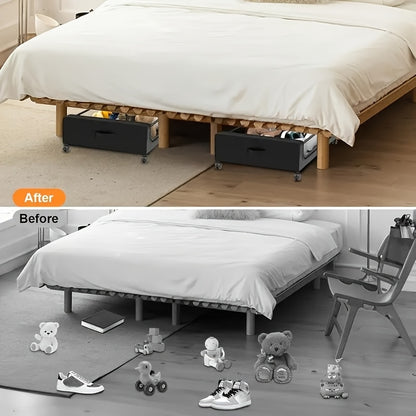 XXL Under Bed Storage Containers with Wheels & Clear Lids – 2-Pack 17.17 Gal Rolling Underbed Drawers for Shoes, Clothes, Comforters & Bedding, Space-Saving Pull-Out Bins for Dorm & Bedroom, Black & Grey