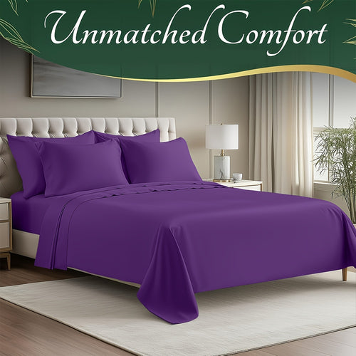 Cooling Bamboo Bed Sheets Set 6 Piece Ultra Soft Deep Pocket Double Stitching Breathable Summer Sheets for Hot Sleepers Twin Full Queen King 15 Colors White Black Gray Navy Lavender Green Pink