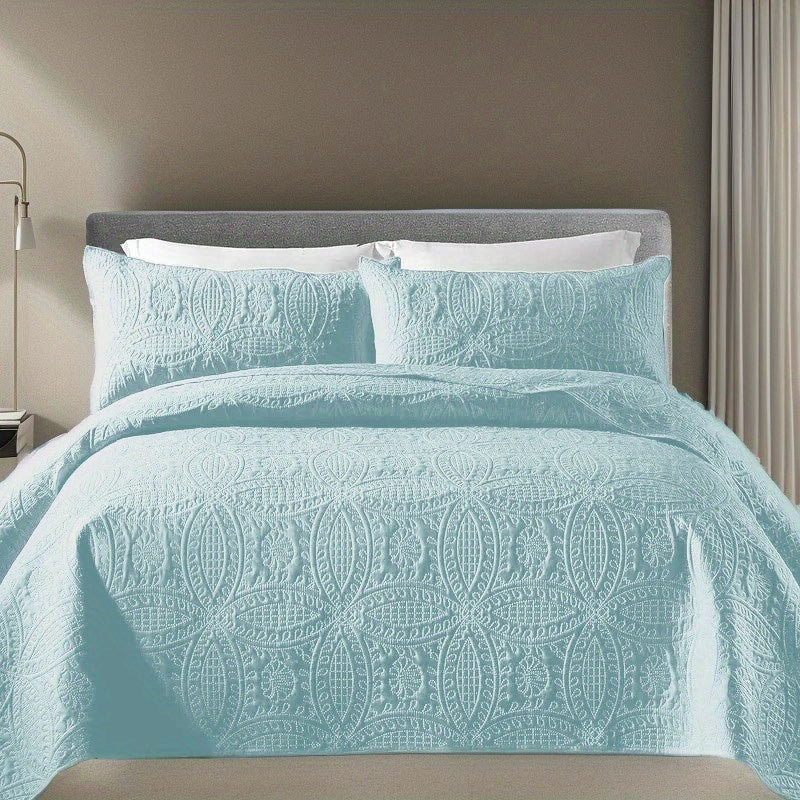 Quilt Set 3 Piece Soft Lightweight Bedding Set with 2 Pillowcases, Thin Comforter Set for Bedroom Guest Room Full Queen King, 10 Colors Washable Bed Quilt Cover Set