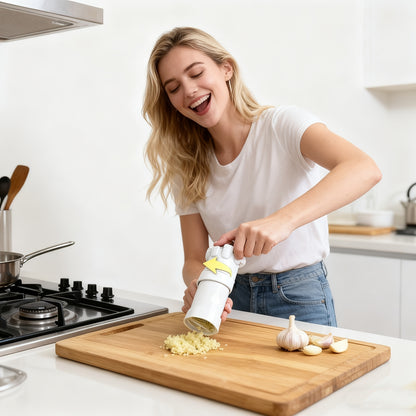 5-in-1 Garlic Press with Stainless Steel Blades & Ergonomic Handle – Heavy Duty Garlic Crusher Mincer Peeler Chopper Mixer, Dishwasher Safe Space-Saving Kitchen Gadget, 2 Pack