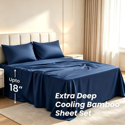 2200TC Bamboo Fiber Bed Sheets Ultra Thick - 18 Inch Deep Pocket, Cooling Breathable Soft Bedding Set, Shrink & Fade Resistant, All Season, Machine Washable, Twin Full Queen King - 14 Colors