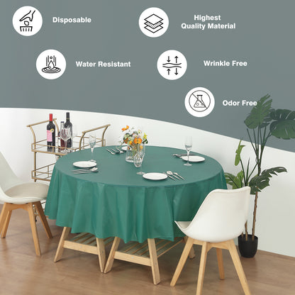 Disposable Plastic Tablecloth 12-Pack – Heavy Duty Table Cover for Parties, 84" Round & 54"x108" Rectangle, 22 Colors for Kitchen Dining Outdoor Events