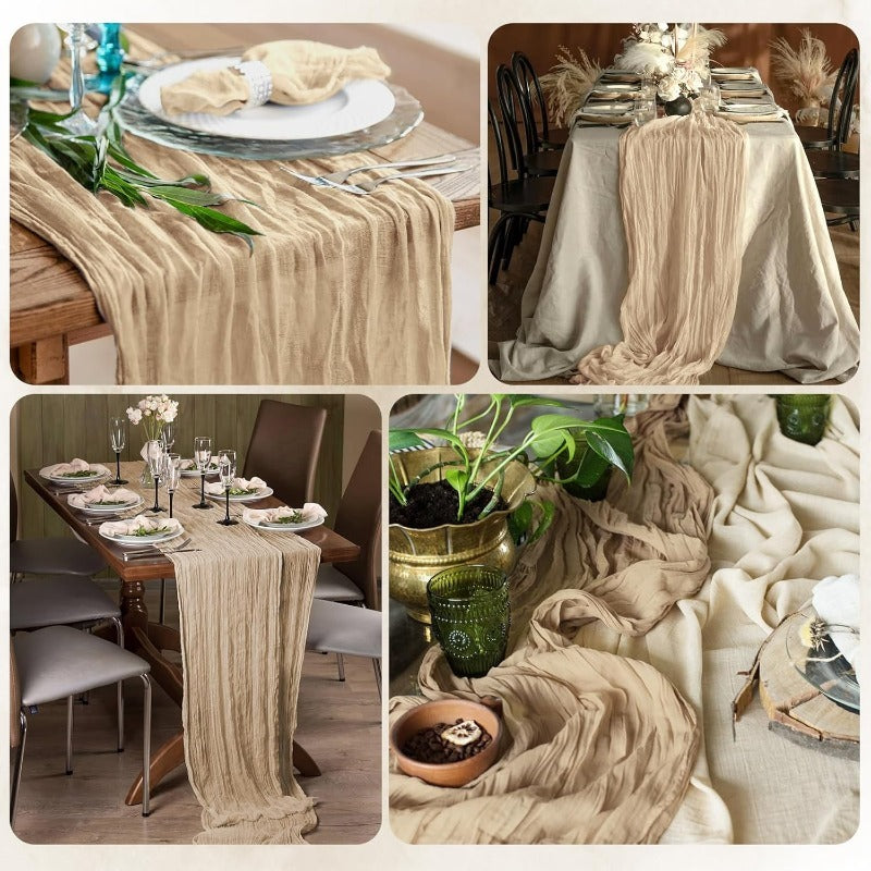 Boho Table Runner Cheesecloth Gauze 6 Pack 21.7x72.8 Inch Semi-Sheer Fabric Wedding Decor Baby Shower Bridal Shower Birthday Farmhouse Rustic Party Table Decoration