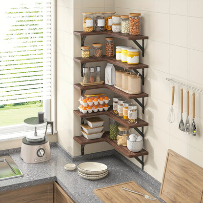 Corner Floating Shelves Rustic Wood 5 or 6 Piece Wall Mounted Heavy Duty Space Saving Storage Shelf for Bathroom Kitchen Bedroom Living Room, Easy Install 8 Colors
