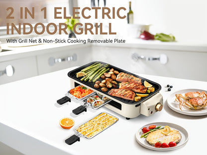Raclette Grill Set Indoor Electric 1700W Smokeless BBQ with 3 Mini Cheese Pans – Non-Stick Removable Plate 16x9" Dishwasher Safe Stainless Steel Tabletop Grill for Couples Family Party – Black Green Beige Red