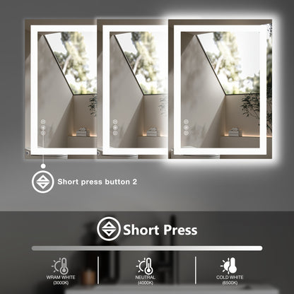 LED Bathroom Mirror Anti-Fog Wall Mounted - Dimmable Lighted Vanity Mirror with 3 Color Lighting Modes & Dual Light Source, Touch Sensor Backlit Makeup Mirror, Horizontal Vertical, Multiple Sizes