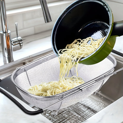 Expandable Stainless Steel Colander Basket - Fine Mesh Strainer with Drain Basket for Washing Vegetables Fruits Pasta, Adjustable Kitchen Sink Strainer, Small & Large Available