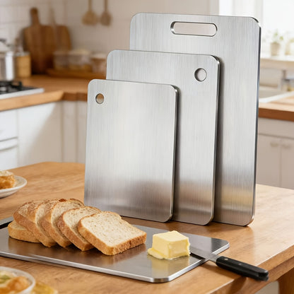 Metal Cutting Board Set 3 Pieces, Stainless Steel Chopping Board Dual-Sided for Kitchen, Portable Non-Slip Cutting Boards for Meat Vegetables Bread Fruit, Easy Clean Dishwasher Safe Kitchen Boards