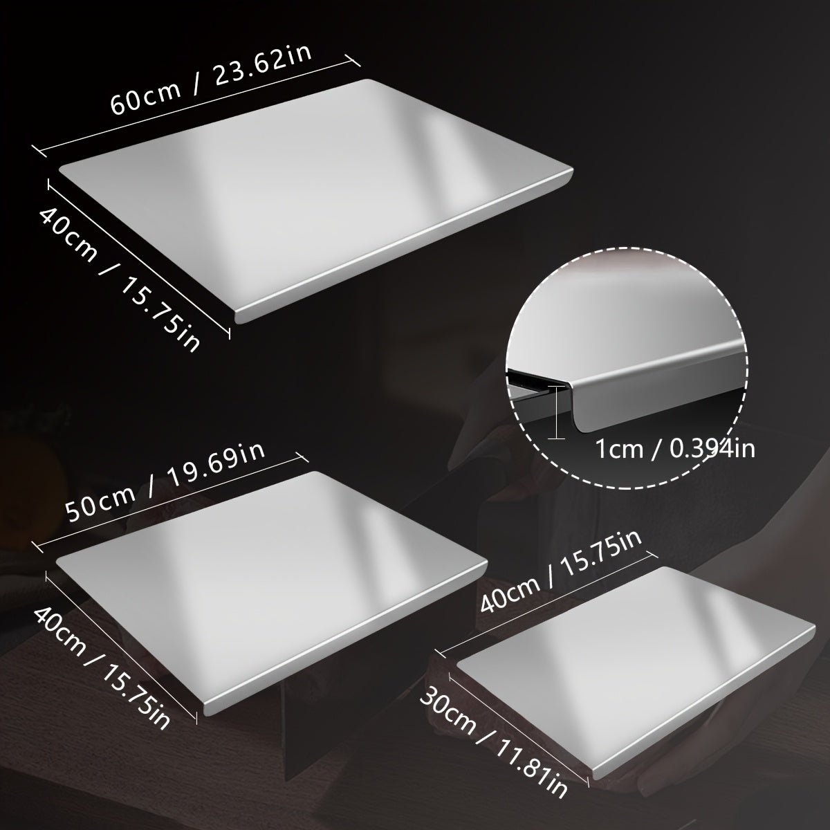 304 Stainless Steel Cutting Board – Rust-Proof Kitchen Chopping Board & Rolling Pastry Board, 3 Sizes, Hygienic Non-Porous Surface for Meat, Vegetables & Dough
