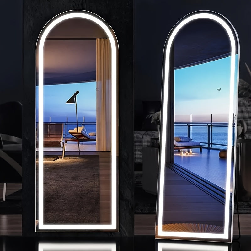 Full Length Mirror Floor Standing with LED Lights – Arched & Rectangle Aluminum Frame Dressing Mirror for Bedroom & Living Room, Black Gold White, 16x59 / 21x64 / 26x71 Inch