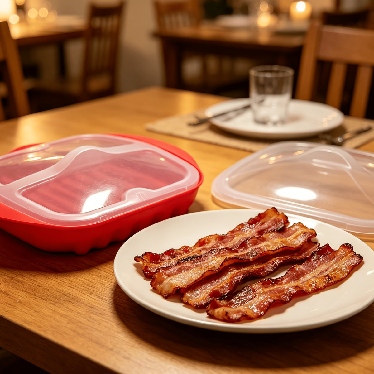 Microwave Bacon Cooker Tray with Lid – Non-Slip Drainage Design, Dishwasher Safe PP Bacon Rack for Quick Crispy Bacon, Grease-Free Cooking, Kitchen Essentials for Home & Holiday Meals