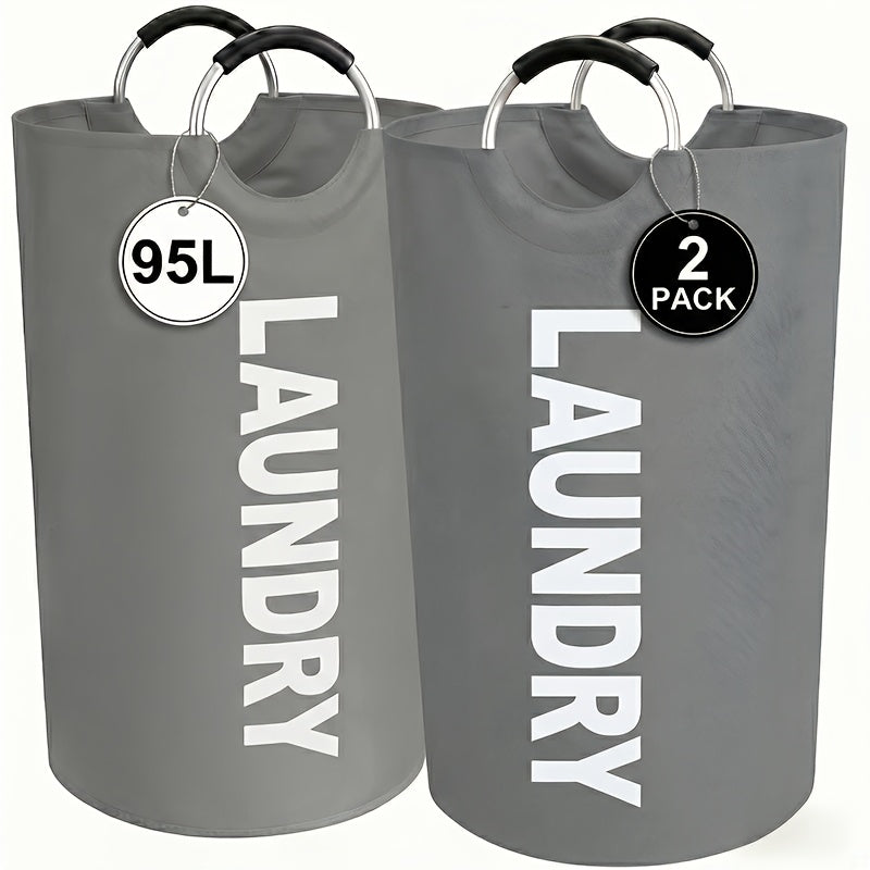 Large Laundry Basket Set of 2, Foldable 25.1 Gallon Elevated Hamper with Half Ring Handle – Collapsible Clothes Hamper for Bedroom, Bathroom & Dorm, Multiple Colors, Sturdy & Space-Saving Design