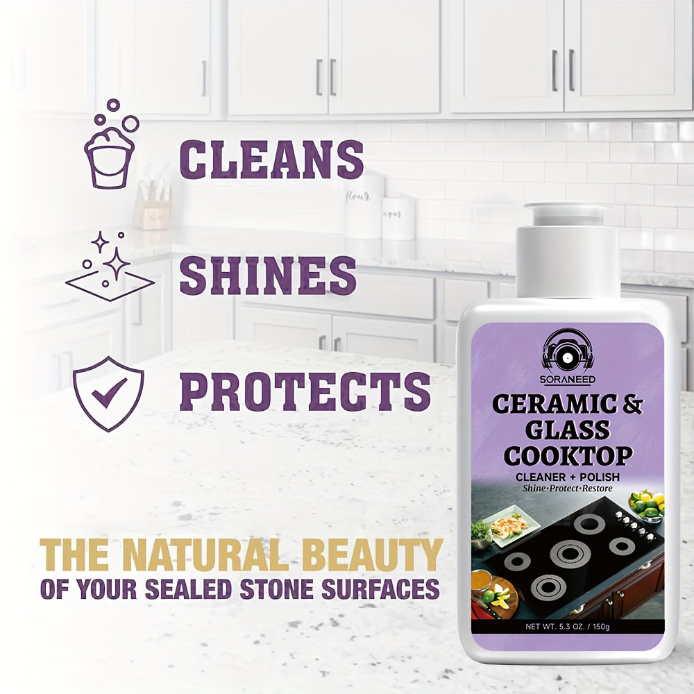 Ceramic Stove Cleaning Kit Fast-Acting Stovetop Cleaner Removes Burnt-On Grease & Stains Without Scratching – Non-Toxic Citric Acid Cream Cleaner for Glass Ceramic Cooktop, Safe & Unscented