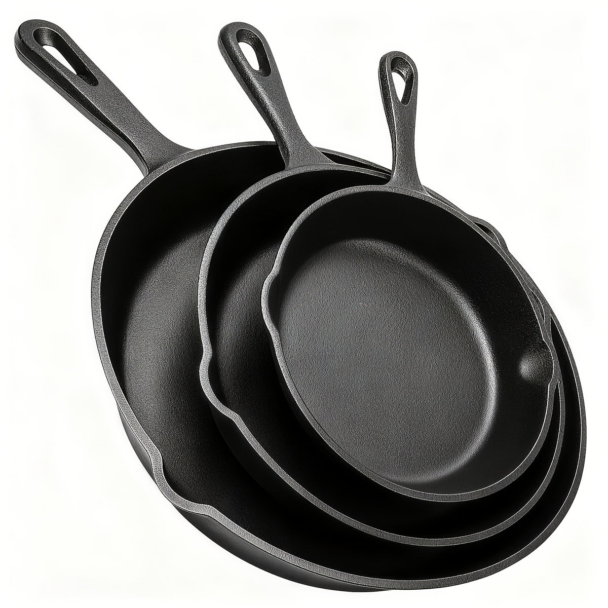 Cast Iron Skillet Set 3 Piece 6 8 10 Inch, Heavy-Duty Sand Cast Iron Pan Set Non-Stick Oven Grill Campfire Safe, Even Heat Distribution Rustic Cookware for Steak Cornbread Baking Stir-Fry, Heirloom-Grade Kitchen Essentials