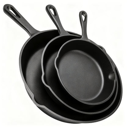 Cast Iron Skillet Set 3 Piece 6 8 10 Inch, Heavy-Duty Sand Cast Iron Pan Set Non-Stick Oven Grill Campfire Safe, Even Heat Distribution Rustic Cookware for Steak Cornbread Baking Stir-Fry, Heirloom-Grade Kitchen Essentials