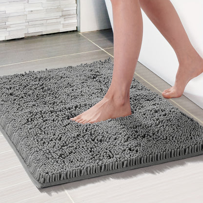 Bath Mat Non-Slip Chenille Bathroom Rug 24x17 Inch - Thick Soft Quick Dry Absorbent Machine Washable Shower Mat with Rubber Backing for Bathtub Floor Sink