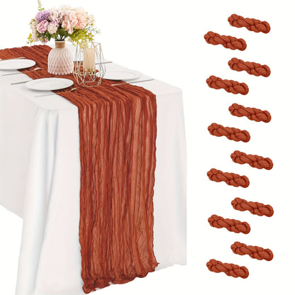 Cheesecloth Table Runner 10ft, Set of 12 Boho Gauze Table Runners 21.3x120 Inch – Rustic Romantic Bulk Cheese Cloth Roll for Wedding, Bridal Shower, Birthday Party & Dining Table Decor, 16 Colors