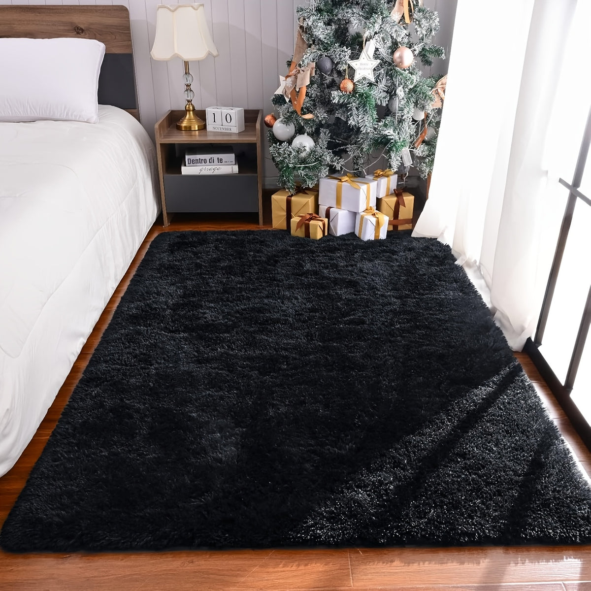 Fluffy Area Rug Non-Slip Soft Plush Carpet for Living Room Bedroom Kitchen Bathroom – Modern Home Decor Floor Mat Easy to Clean – Multiple Sizes & Colors Coffee Gray Black