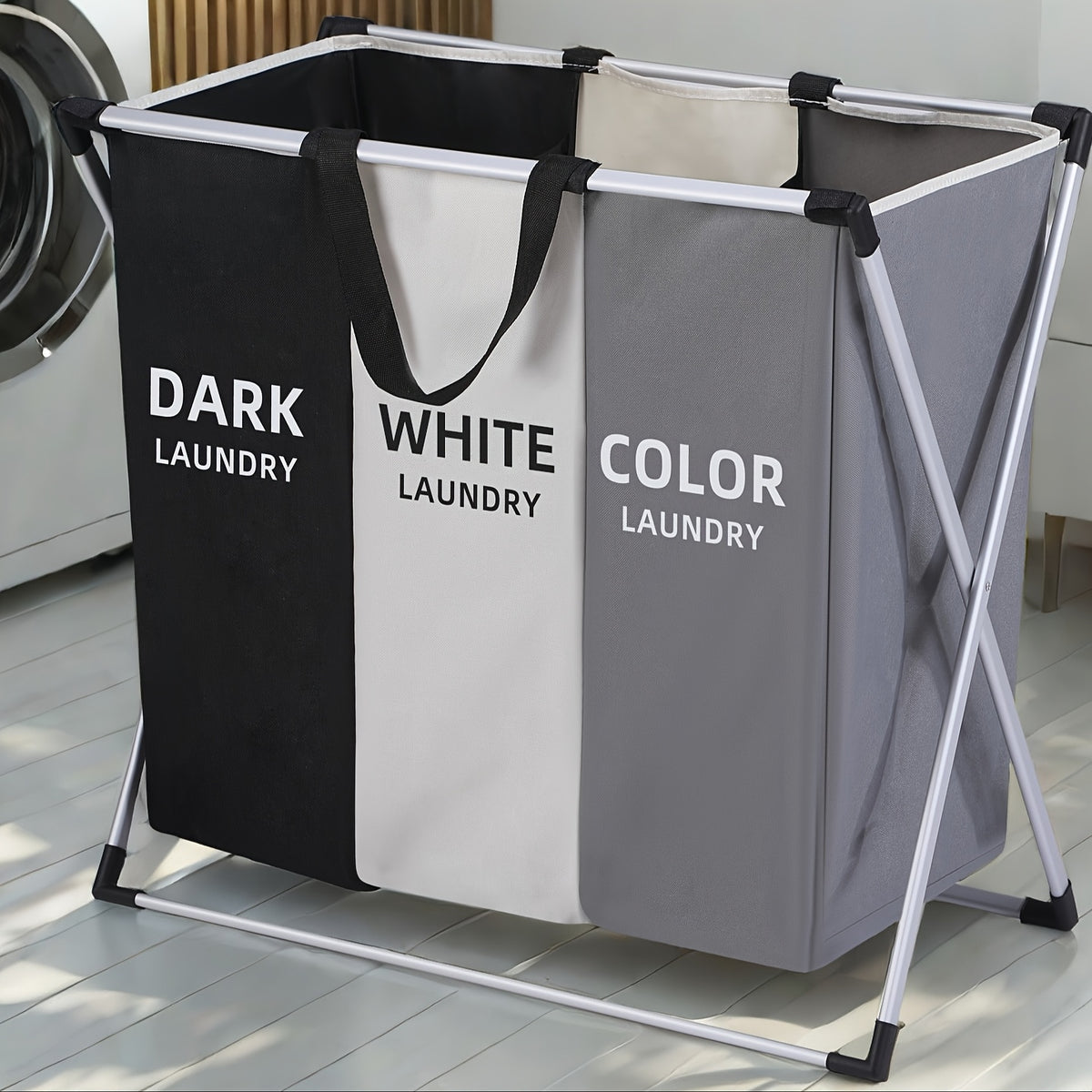 Large Laundry Hamper Basket with Handles 3-Pack, Rectangular Fabric Clothes Hamper for Bedroom, Bathroom, College Dorm & Home, Stylish Laundry Basket Organizer in Dark Grey, White & Black