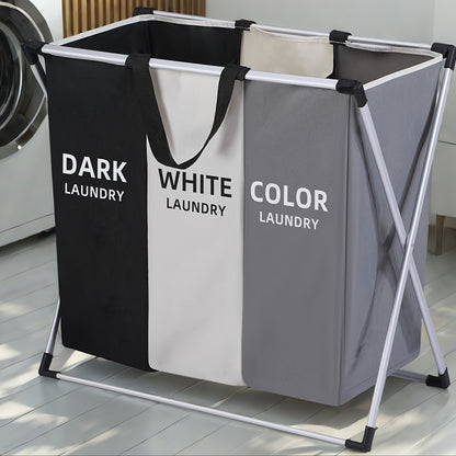 Large Laundry Hamper Basket with Handles 3-Pack, Rectangular Fabric Clothes Hamper for Bedroom, Bathroom, College Dorm & Home, Stylish Laundry Basket Organizer in Dark Grey, White & Black