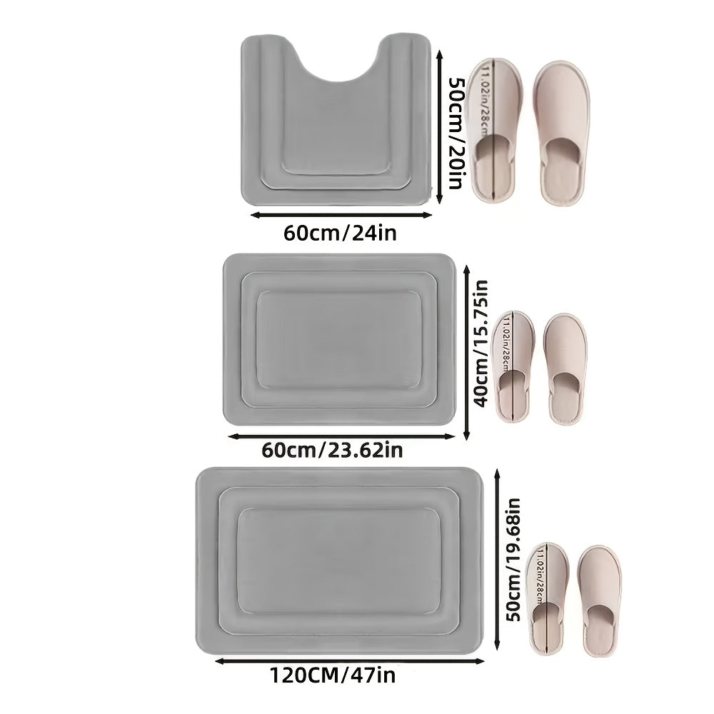 Bath Mat Set 3 Piece Non-Slip Absorbent Bathroom Rugs, Thick 2.5D Sponge Shower Mats for Bathroom Floor, Soft Quick-Dry Bath Rugs for Heavy Traffic Areas, Grey Beige Black Navy Blue