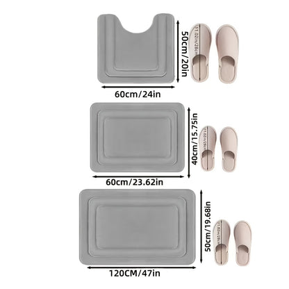 Bath Mat Set 3 Piece Non-Slip Absorbent Bathroom Rugs, Thick 2.5D Sponge Shower Mats for Bathroom Floor, Soft Quick-Dry Bath Rugs for Heavy Traffic Areas, Grey Beige Black Navy Blue
