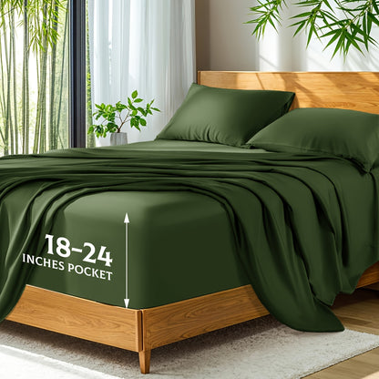 Bamboo Bed Sheets Cooling Twin Full Queen King Size for Hot Sleepers, Breathable Moisture Wicking Soft Bamboo Bedding Set Deep Pocket, Hotel Luxury Sheets 13 Colors Black White Gray Beige