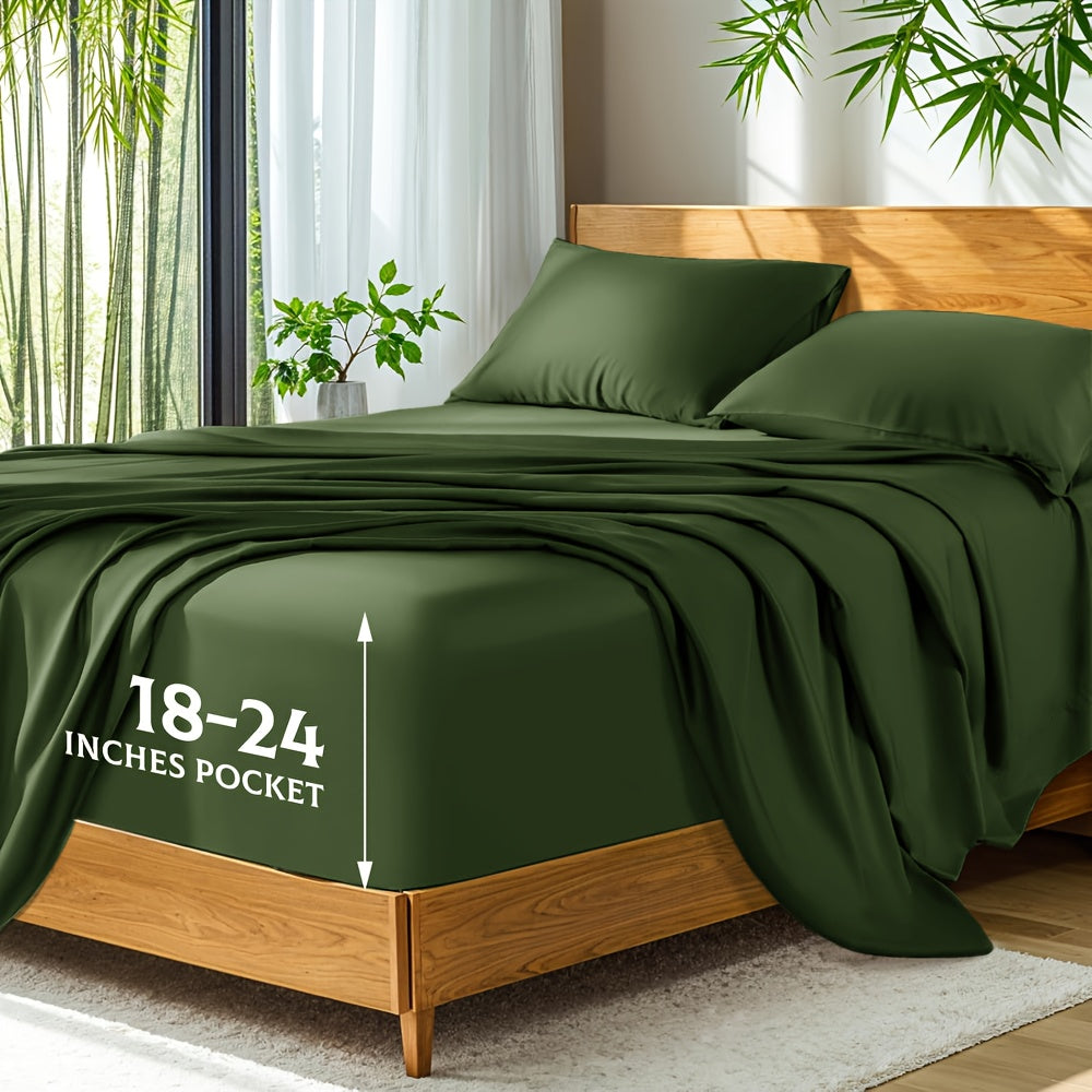 Bamboo Bed Sheets Cooling Twin Full Queen King Size for Hot Sleepers, Breathable Moisture Wicking Soft Bamboo Bedding Set Deep Pocket, Hotel Luxury Sheets 13 Colors Black White Gray Beige
