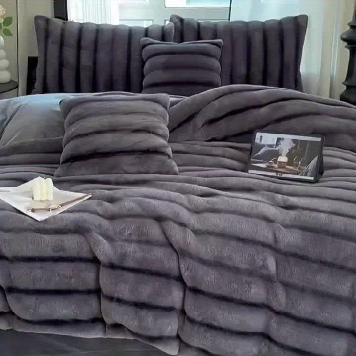 Faux Rabbit Fleece Blanket, Double Layer Thickened Soft Warm Throw – All Season Reversible Blanket for Adults, Couch, Bed & Travel, Machine Washable, Throw / Twin XL / Queen / King, Grey Khaki Beige