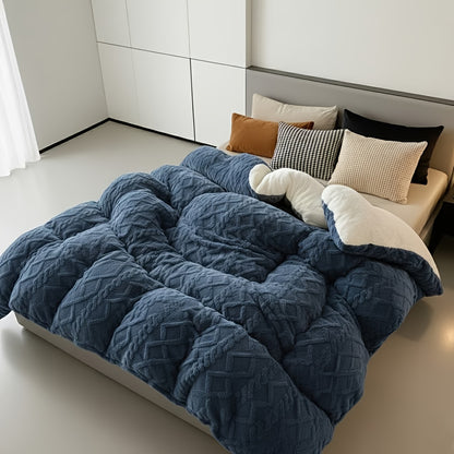 Fleece Blanket Plush Throw for Bed - Premium Thick Warm Winter Blanket, Soft Fluffy Microfiber Velvet Quilt with Vintage Geometric Design for Bedroom, Couch & Hotel, Twin Queen King, Grey Blue Beige