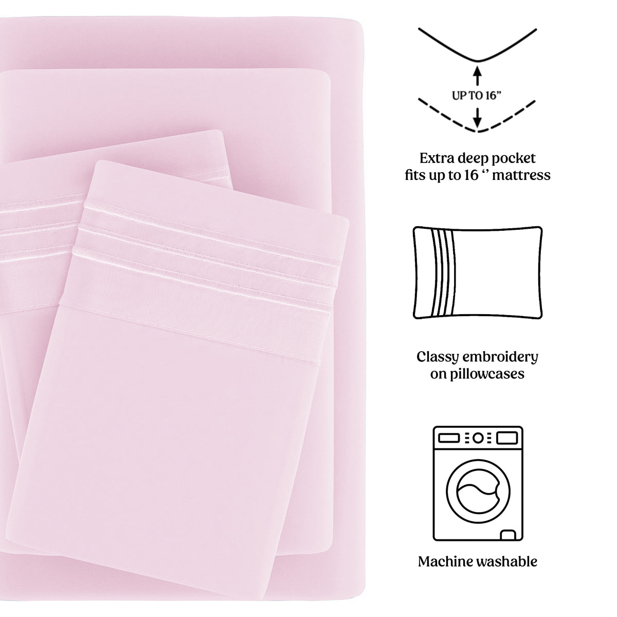 Soft Microfiber Bed Sheet Set 4-Piece 1800 Series 16 Inch Deep Pocket Hotel Luxury Cooling Sheets with Embroidered Pillowcases, Fade & Shrink Resistant, Twin to Cal King, 20 Colors